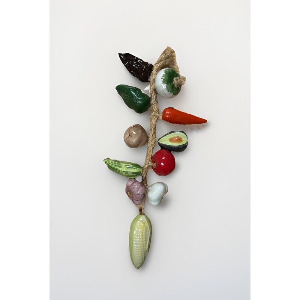 Vintage Ceramic Vegetables On Braided Rope Hanging Decor/Garland Art Decor